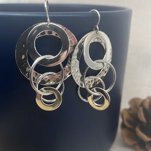 925 Sterling Silver Multi Circles Dangle Earrings Classic Look CII Mexico - Picture 8 of 9